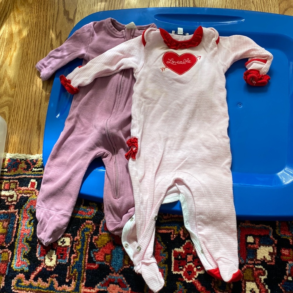 Bundle of baby girls' 0-3 footed pajamas